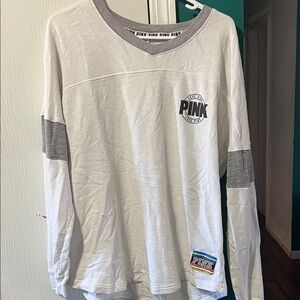 Victoria's Secret Pink Long Sleeve Tee - White and Gray